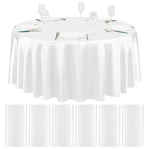 MTREO 6 10 Packs Satin Tablecloth 120 inch Round Tablecloths, Overlay Satin Table Cover Bright Silk Tablecloth Smooth Fabric Table Decoration for Wedding Party Banquet Events