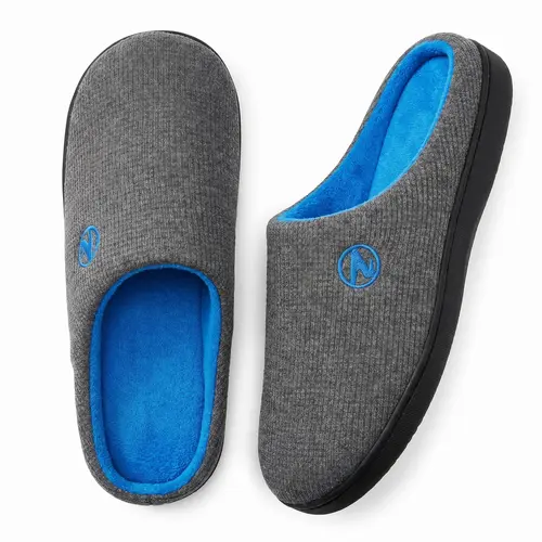 Unisex 2-Tone Gray & Blue Memory Foam Slippers - Casual Soft Slippers, Durable Rubber Sole, Round Toe Home Footwear for Indoor & Outdoor Use,summerwins,summeroutfits,vacationoutfits,beachoutfits