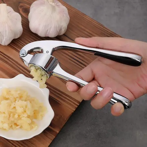 Stainless Steel Garlic Press with Handle Grip - Manual Cooking Tool, Easy to Squeeze & Clean, High-Efficiency Ginger Crusher, Kitchen Utensils for Home Use
