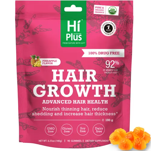 HiPlus Women's Balance Hair Growth Gummies Supplements, For Thicker, Fuller Hair, Nourishes Thinning & Loss, With Proprietary Collagen Complex,  Clinically Proven for Visibly Thicker Hair and Scalp Coverage, Dermatologist Recommended 90 Feminine Gummies t