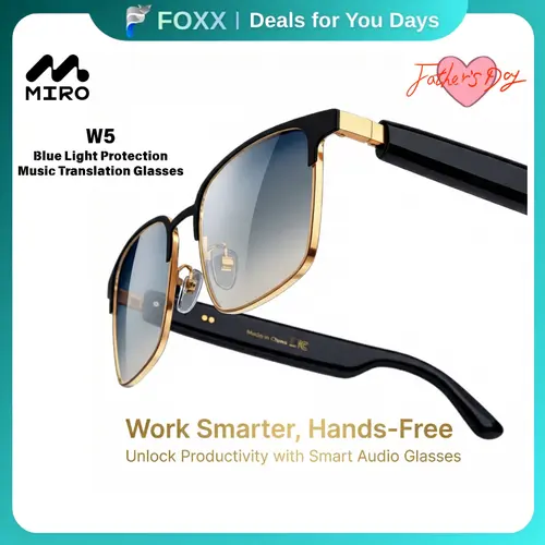 【W5】MIRO Smart Audio Glasses (Lifetime FREE Membership)  – 10-Hour Battery, Blue Light Filter, Stereo Audio – Wireless Wearable Headphones for Meetings, Work, Travel & Daily Entertainment, Ideal Gift for Professionals & Tech Lovers