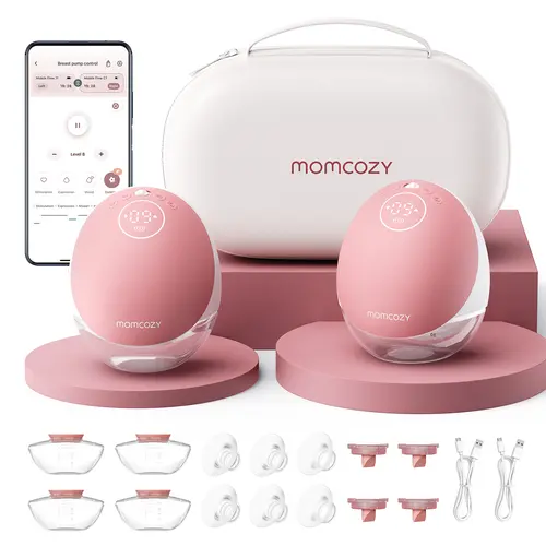Momcozy  Breast Pump Hands Free Upgraded Mobile Flow | M9, App Discreet Control with Personalized Multi-Modes & 15 Levels, Wearable Breast Pump 24mm, 2 Pack Cozy Red