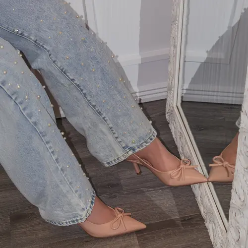 Dulce - Bow Detail Slingback Kitten Heels for Women, Closed Pointed Toe Elegant Dress Pumps, Comfortable Low Heel Shoes for Weddings, Work, Office & Evening Date Night Fashion Footwear