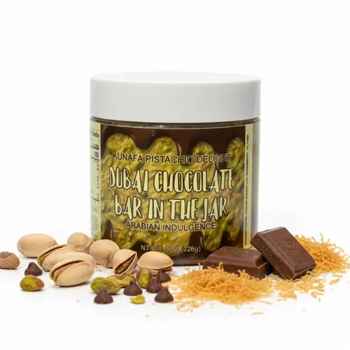 Dubai Chocolate Jar - Crunchy Creamy Pistachio Chocolate Treat, Kunafa Pistachio Chocolate Delight Spread (8 OZ / 226 g)