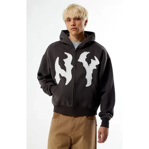 Pacsun Men's NY Raw Applique Full Zip Up Hoodie
