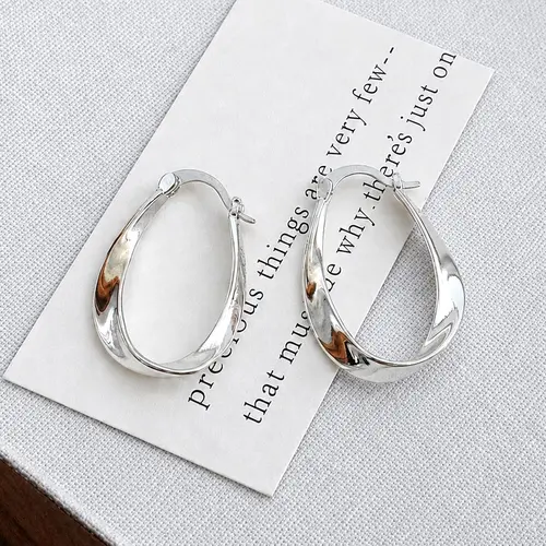 Women's Silver-Plated Brass Twisted Mobius Hoop Earrings - Lightweight Medium-Size Spiral Costume Jewelry, 1.2 in x 0.8 in Unique Design, Lightweight for All-Day Wear, Gifts for Women, Twisted Hoops, Cool Women Gifts