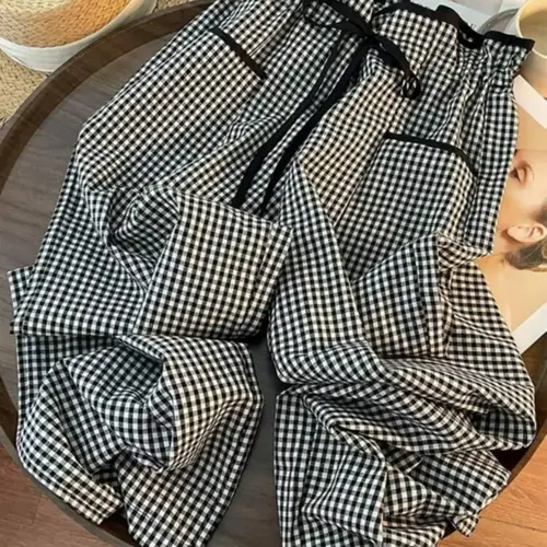 Women's Gingham Plaid Print Drawstring Waist Pants, Casual Comfy Trousers for Daily Wear, Ladies Bottoms for All Seasons, Casual Fitted Bottoms, Casual Fashion Trousers, Casual Chic Bottoms