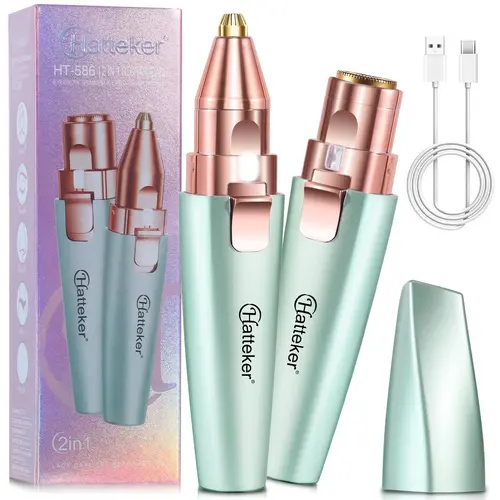 2 in 1 Electric Eyebrow Trimmer, 2pcs/set Portable Eyebrow Shaver with LED Light, USB Rechargeable Facial Hair Removal Tool for Women, Eyebrow Shaping Kit