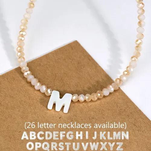 Elegant Shell Letter Initial Necklace Pendant with Artificial Crystal Beaded Chain, Stylish Stainless Steel Jewelry Gift, Fashion Accessory for All Seasons, Initial Pendant Necklaces