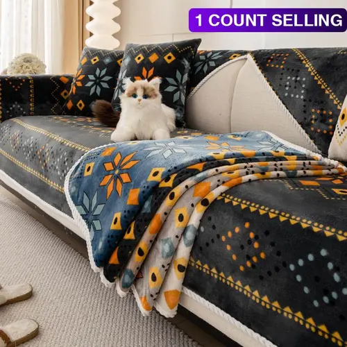 1pc Boho Plush Sofa Protector Mat, Pet-Friendly, Washable Couch Covers, Suitable for Single to 4-Seat Sofas, Winter Series, Reusable, Washable Sofa Slipcover, Soft Sofa Protector