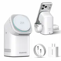 3-in-1 Wireless Charger 25W Fast Charging Station with 45W Adapter for iPhone & Samsung iWatch AirPods Magnetic One-Click System Automatic Rotation Easy Carry