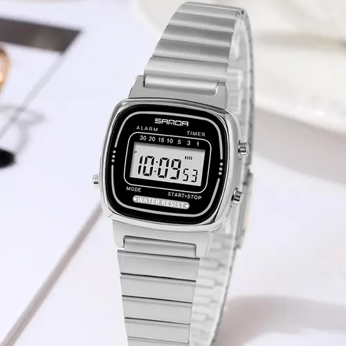 Women's Fashionable Digital Watch, Casual Versatile Stainless Steel Strap Digital Watch for Daily Use, Waterproof Sports Watch for Women & Girls, Stainless Steel Wristwatch, Digital Analog Watch