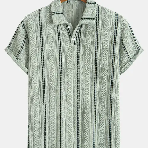 Men's Regular Fit Striped Print Short Sleeve Collared Polo Shirt, Trendy Casual Fashion Comfy Top for Summer, Men's Clothes for Daily Wear, Summer Polo Shirts