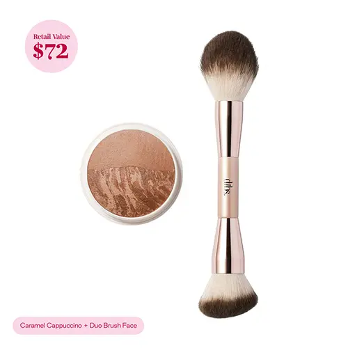 DIBS Beauty Espresso Essentials Set - Duet Baked Bronzer & Duo Brush Face - Makeup Brush & Bronzer Set