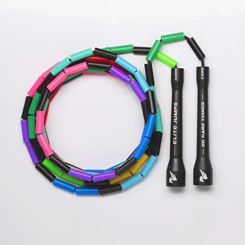 Elite Jumps Do Hard Things Rainbow Redux 1” Beaded Jumping Rope - Ultra Durable Plastic Beads, Freestyle Grip, Strong Materials - Resizable, Adjustable - Fitness Cardio Training, Improve Rhythm Speed Agility - Gym Workout Equipment, Exercise Equipment