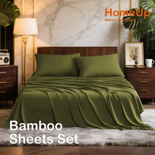 NTBAY Bamboo Sheets Set 3/4 Pcs - Soft Bedding Sets, Cooling Breathable Bedding Set | Hotel Luxury, Super Soft & Smooth, 15" Deep Pocket | Wrinkle/Fade Resistant, Skin Friendly, Bedroom Gift Idea