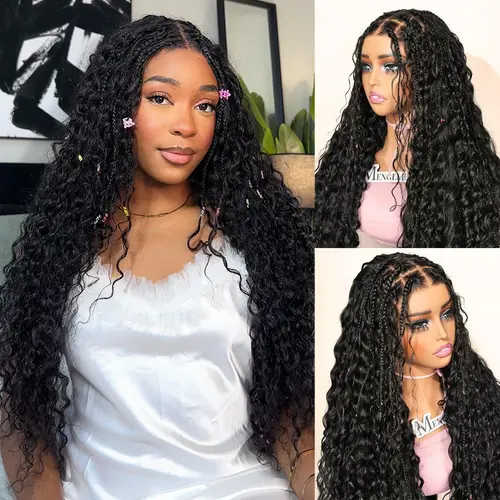 [Upgraded 7x6 Lace] Menglle Hair Pre Box Braided 7x6 Water Wave No Need to Style Pre Cut Lace Front Human Hair Wigs Gluless Boho Curly Ready to Go Pre Hair style#tiktokshopbacktoschool