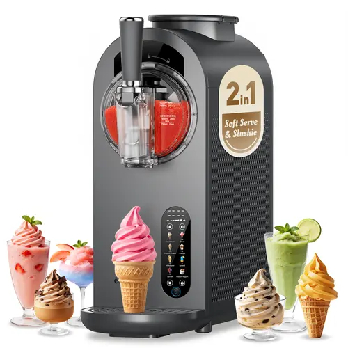 [Upgraded Version] 2-in-1 Slushie & Soft Serve Ice Cream Machine, Stay Frozen for up to 12 Hours, No Ice Needed 35mins Flash Chilling Ice Cream Maker with 8 Presets, LED Display & Auto Clean for Home & Party giftideas