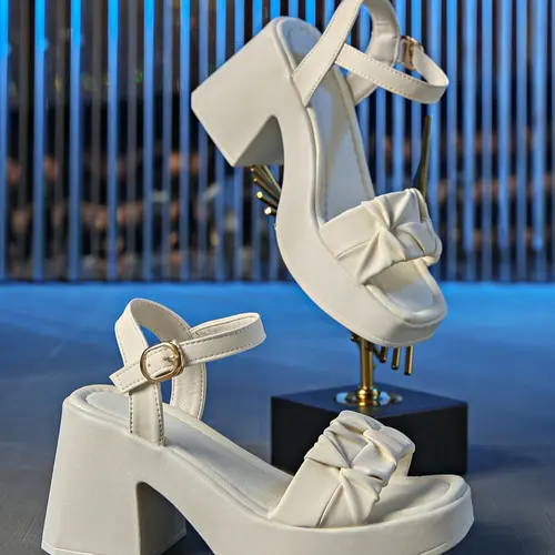 Women's Fashionable Bowknot Design Heeled Sandals, Chunky Heeled Sandals, Bowknot Heels, Elegant Square Toe High Heel Sandals for Party, Daily Clothing Decor for Women & Girls, Footwear
