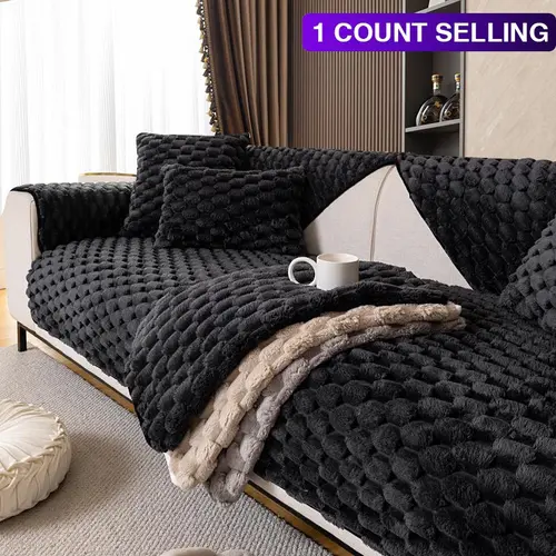 1pc Solid Color Plush Sofa Cushion, Modern Style, Pet Friendly, Reusable Sofa Cover, Couch Protectors, Home Decor Protector, Washable Sofa Covers, Washable Furniture Protectors