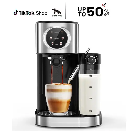 【Deals For You Days】COWSAR Espresso Machine 20Bar, Cappuccino Machine with Automatic Milk Frother, Touch Screen, 3 in 1 Professional Espresso Maker with Dual Heating System & Capsule Compatible (Black)