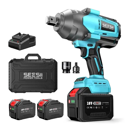 SEESII 3/4" Cordless Impact Wrench Set - 2000Nm (1475ft-lbs) High Torque Brushless Power Tool with 2x 6.0Ah Batteries, Fast Charger, and Accessories - Heavy Duty for Truck, Car, and Mower Repair, WH820
