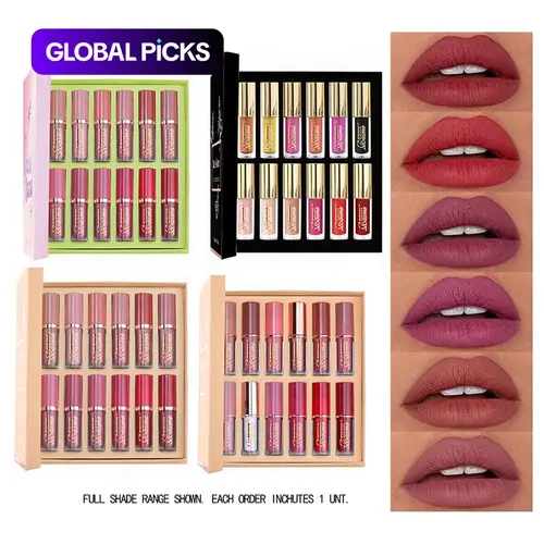 Long-Lasting Liquid Lipstick Set, Long Lasting Lipsticks, 12Pcs Hydrating Lip Color in Matte & Shimmer Finishes, Suitable for All Occasions, Lip Makeup for Women, Makeup Accessories, Cosmetics #GLOBAL PICKS