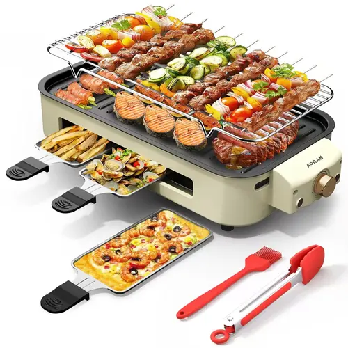 PRTYY Indoor Smokeless Electric Barbecue Grill - Non-Stick Removable Cooking Plate, 5-Level Thermostat, 1500W, Dishwasher Safe Tabletop Sausage Grill, Smokeless Nonstick Kitchen Household Appliance