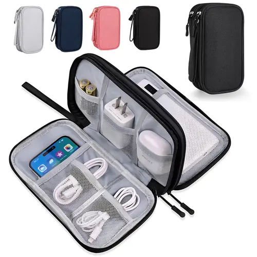 Travel Cable Organizer Pouch, Portable Double Layer Waterproof Cable Organizer, Travel Essentials Storage Pouch for Cord, Charger,Phone,Earphone, Travel Essentials