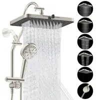 Hibbent 13-in Upgraded Handheld Showerhead Set, High-Pressure Rainfall & Adjustable Modern Shower Head, All-Metal 4-Way Diverter with Pause Mode, 71-in Extendable Length-Adjustable Hose-Powered Hose, Holder, Brushed Nickel, Length-Adjustable Handheld Show