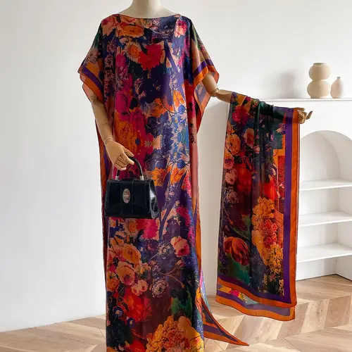 Women's Floral Print Cover-up Dress & Shawl, Boho Style Scarf, Floral Pattern Scarves for Daily Wear, All-Season Chic Bohemian Aesthetic Fashion Accessories for Women & Girls, Boho Casual Summer