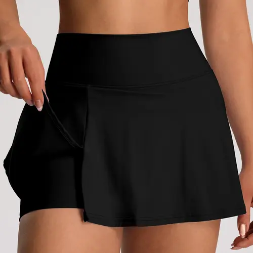 Women's Solid Color High Waist Sports Skort, Sporty Mini Skort with Built-In Shorts, Ladies Sportswear for Tennis, Golf and Workout, Lightweight Athletic Skort, Workout Skirts, Golf Skorts, High Waisted Skorts, Tennis Attire