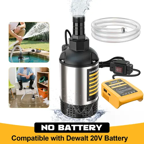 Cordless Submersible Water Pump Compatible with DeWalt 20V Battery(NO BATTERY!!), 1268GPH High Flow Sump Pump with 6.5ft Hose, for Swimming Pool Garden Draining fathers day gift