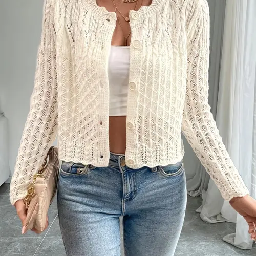 Women's Cardigan, Casual Basic Long Sleeve Cardigan for Spring & Fall, Summer, Women's Knit Clothing for Daily Wear, Tops, Style, Knitwear, Knitting