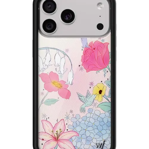 Bluebelle Dreams | Limited Edition Trendy Collab iPhone Case | Raised Protective Black Bumper | Women Owned Small Business | Pastel Bell Flowers Pink Lillies Blue Hydrangea Pink Rose Lily of the Valley | Safety Casing Protective | Gift for Her