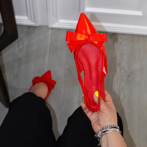 Cinnamon - Women's Padded Cinnamon Bow-Accent Slingback Flats, Pointed Toe Elegant Footwear, No-Heel Comfortable Shoe for Office & Wedding Wear, Chic Dress Sandals for Everyday Fashion