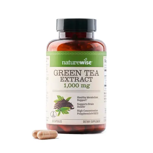NatureWise Green Tea Extract Capsules - 1000 mg, 50% EGCG, 98% Polyphenols, Extra Strength, Antioxidant Support for Heart Health & Energy, Vegan, Non-GMO, USA Manufactured