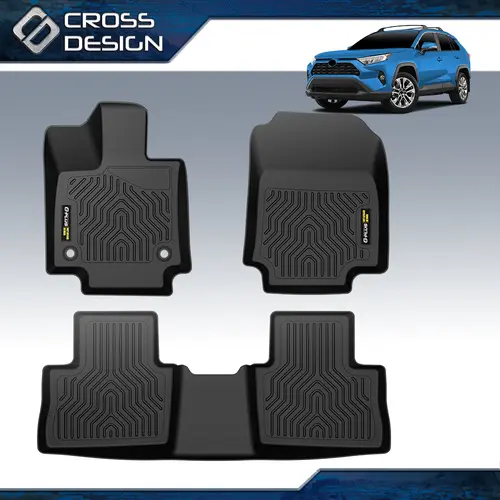 CROSSDESIGN Synthetic TPE Automotive Mats Set - Custom Fit for 2013-2024 Toyota RAV4, 19-24 RAV4 Hybrid, 28×21 Full Cover, All-Seasons, Waterproof, Durable, Slip-Proof, Front & Rear Car Accessories