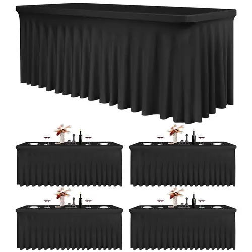 SHOWGEOUS Smooth Wrinkle-Resistant Ruffle Spandex Table Skirts - 2/4/6 Pack Rectangle Fitted Covers for 6FT/8FT Tables, Event Decor for Weddings, Parties, Banquets
