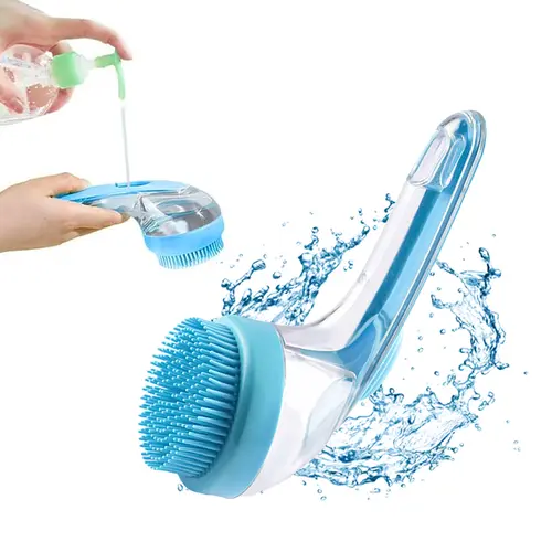 2-in-1 Pet Bath Brush with Built-in Shampoo Dispenser, Multi-functional Grooming Supplies for Long & Short Haired Dogs and Cats