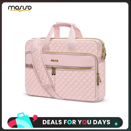 MOSISO Square Quilted Polyester Multifunctional Laptop Work Bag - Water-Resistant Women's Working Bag, 13.3/16/17.3in Lightweight Computer Briefcase with 3 Zipper Pockets for Office Business Travel, Laptop Work Bags, Lightweight Computer Bag