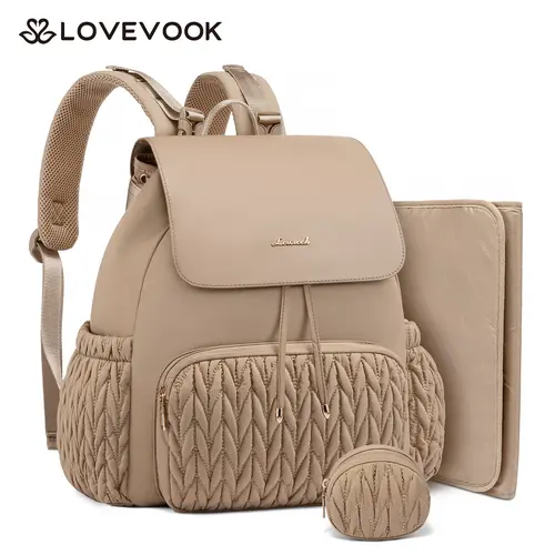 LOVEVOOK Diaper Bag Backpack, Small Baby Bag, Cute Baby Diaper Bag, Stylish Water-Resistant Travel Baby Bag for Mom, Baby Backpack with Changing Pad, Stroller Straps -Khaki TikTokShopBackToSchool