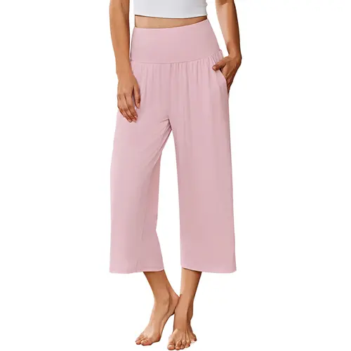 Ekouaer Women's Polyester-Cotton-Spandex Wide-Leg Capri Pants - Soft, Pocketed Pajama Nightwear Bottoms, Easy Care Prevents Shrinking Women's Clothes for Lounge & Everyday Use, Capri Pants Women,clothes for back to school,first day of school outfits