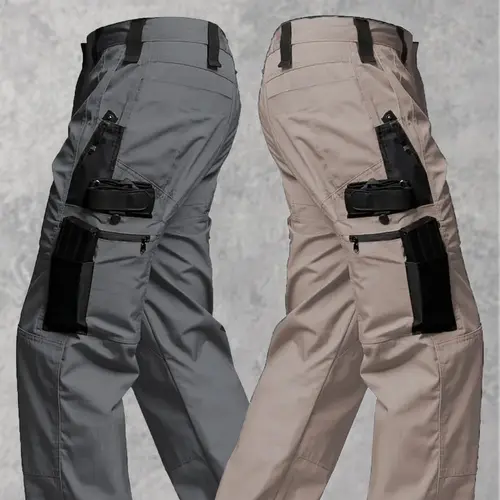Men's Solid Color Zipper Waterproof Tactical Work Pants, Without Belt, Solid Color Design, Regular Fit, with Sports Pockets, Autumn Durable Pants, Men's Wear-Resistant Outdoor Training Pants. Please Place Your Order According to the Size Chart.