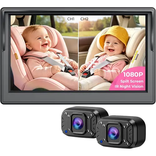 2026 Upgraded Dual Baby Car Camera for 2 Baby [1080P HD & 940nm IR Night Vision] 360° Rotation & 150° Wide View Rear Facing Baby Car Backseat Monitor Fits Cars/SUVs/Trucks, Summervibes