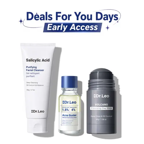 【Bundle & Save】Dr.Leo Salicylic Acid Acne Treatment Set | 24H Pimple Rescue + 15 Minutes Blackhead Removal + Pore Detox + Oil Control | Drying Lotion + Clay Mask Stick + Cleanser Skin Repair #mothersdaygift #DealsForYouDays,beachoutfits