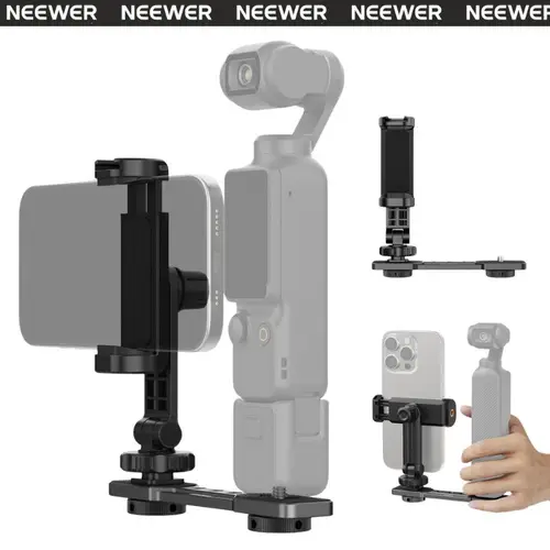 NEEWER AC021 Durable Alloy Camera Stand & Cellphone Accessory for DJI Osmo Pocket 3-4, Adjustable Smartphone Clamp with Cold Shoe, Handheld Tripod Expansion Mount for Vlogging, Recording, Horizontal-Vertical Shooting