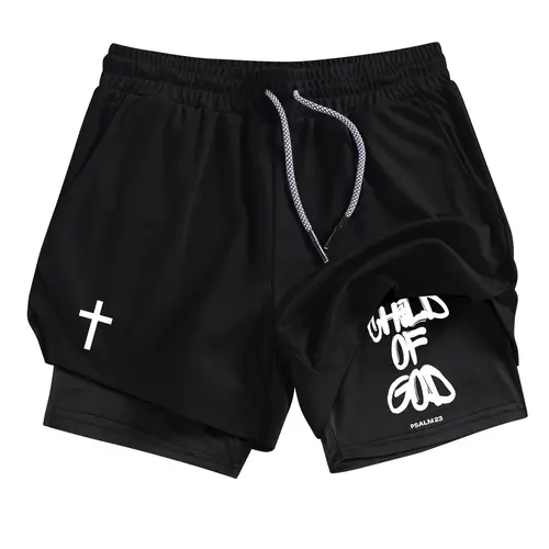 Men's Cross Print 2-in-1 Gym Performance Shorts with Pockets, Summer Breathable Quick Drying, Gym Workout Running Shorts with Phone Pocket Zipper Pocket Towel Loop, Men's Sportswear