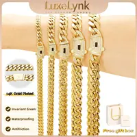 【New upgrade】14K gold-plated Cuban necklace.  craftsmanship and classic white stone inlay design are dazzling. Miami Cuban necklace combines tradition and fashion. The best gift for him/her. 6/8/10/12/14 are available Valentine's Day Summer Gold Choker