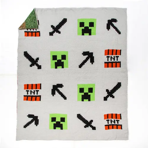 Jay Franco Official Minecraft Creeper Print & Marvel Comics Weapons Feather Knit Throw - 50x60 in, Knitted Texture, Ultra-Soft Home Decor for Gamers of All Ages, Gaming Touch Giftable Blanket